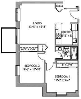 2 Bedroom Floor Plan, 706 square feet